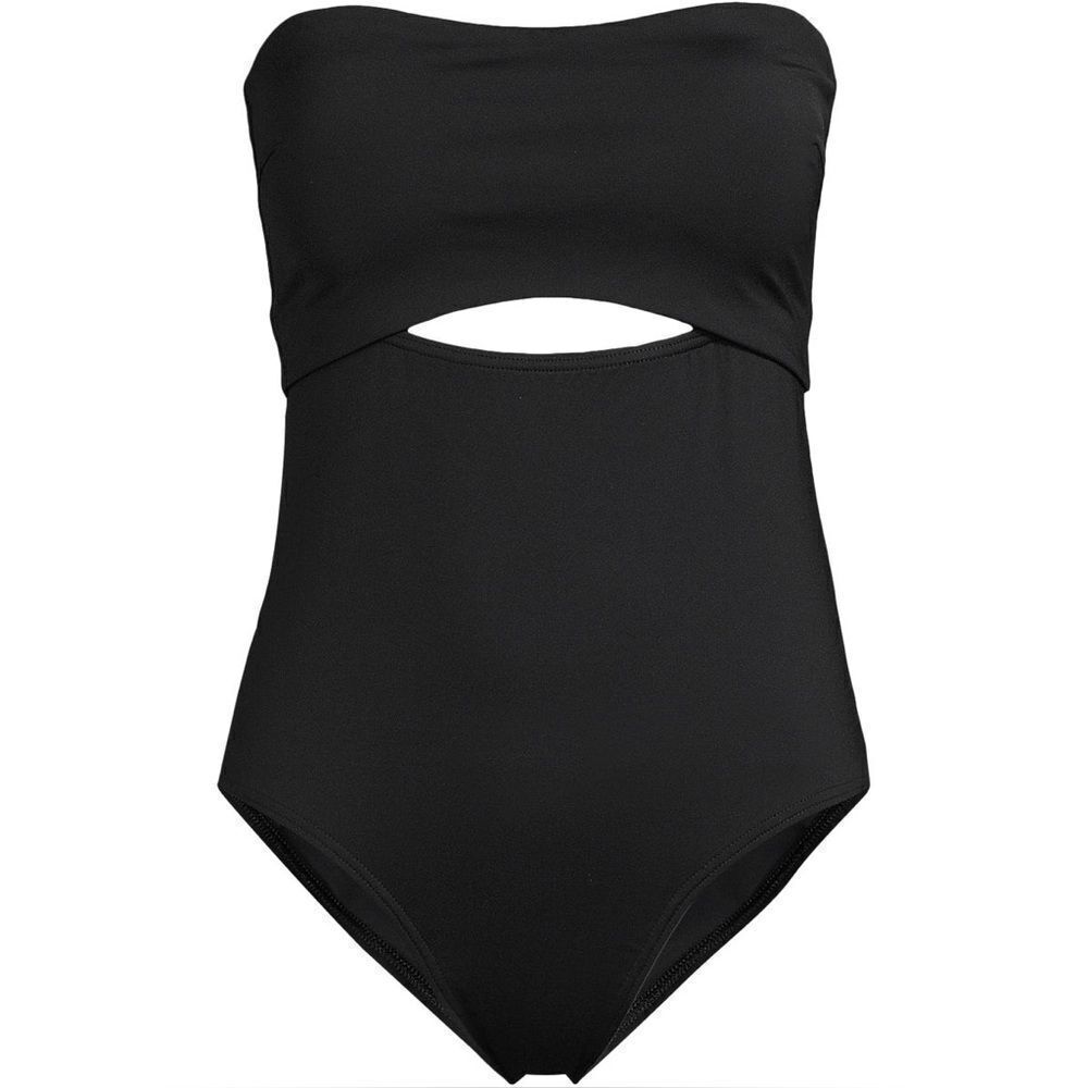 Land's End BANDEAU swim cut out high leg one piece swimsuit black size large